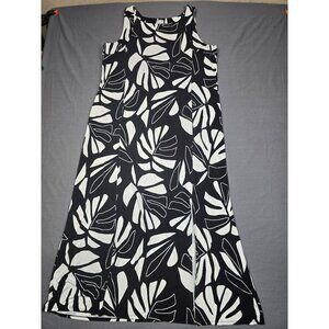 Chicos Black & White Leaf Print Sleeveless Maxi Dress Size 3 16/18 XL